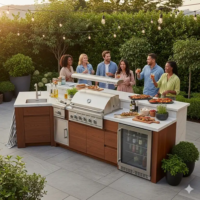 Eine atemberaubende, moderne bbq grillstation außenküche perfekt für die Bewirtung von Gästen.