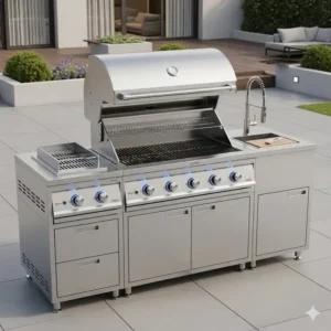 Ein hochwertiges Grillmodul aus Edelstahl, ein Schlüsselbestandteil eines erstklassigen Außenküche Edelstahl Set.