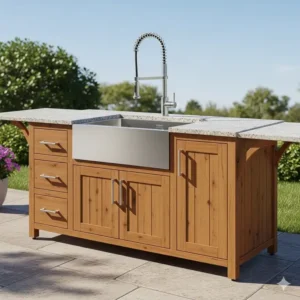 Ein Spülmodul für die Außenküche Module kaufen mit Wasserhahn und Stauraum.