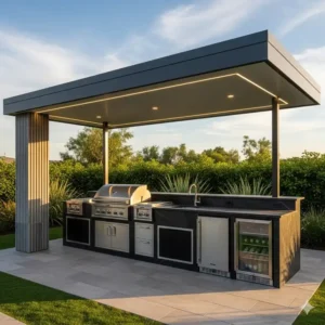 Eine stilvolle Außenküche wetterfest günstig mit Überdachung, die zusätzlichen Schutz bietet.