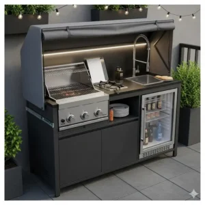 Ein kompakter Grillplatz in einer praktischen Außenküche wetterfest günstig, ideal für kleine Terrassen.