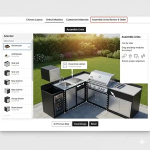 Ein Online-Konfigurator, der zeigt, wie man eine Außenküche Module kaufen planen kann.
