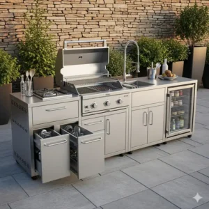 Eine elegante Außenküche wetterfest günstig aus rostfreiem Edelstahl.