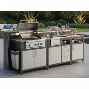 Eine freistehende Insel mit Grill und Theke, ideal, wenn Sie eine Außenküche Module kaufen.