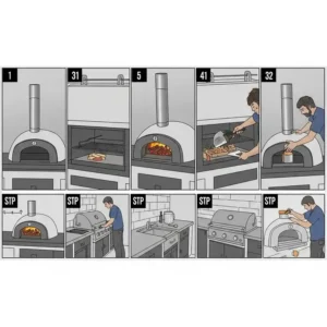 Eine Schritt-für-Schritt-Anleitung, die den Einbau eines Pizzaofens für eine Außenküche mit Pizzaofen planen veranschaulicht.
