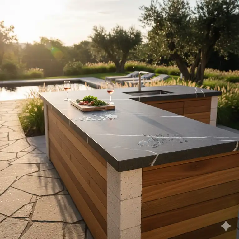 Die Arbeitsplatte Außenküche Wetterfest für Ihre Gourmet-Terrasse.