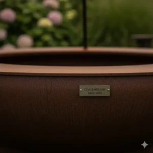 Detailaufnahme der robusten, hitzebeständigen Materialien der Feuerstelle mit Grillfunktion.