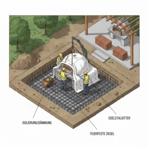 Pizzaofen Einbau Außenküche: Anbringen von hochtemperaturbeständigem Dämmmaterial zur effizienten Wärmespeicherung.