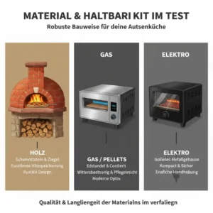 Hochwertige Materialien des Pizzaofen Außenküche Modells für maximale Haltbarkeit im Freien.
