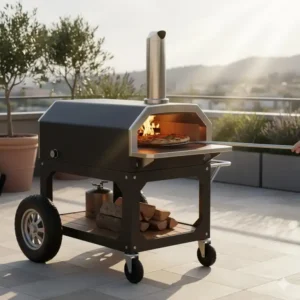 Der fahrbare Pizzaofen mobil für Terrasse mit robusten Rädern für maximale Flexibilität.