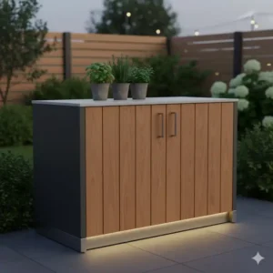 Geschlossenes Schrankelement der modul küchenmöbel garten für sicheren Stauraum im Freien.