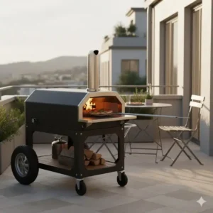Kompakter Pizzaofen mobil für Terrasse oder Balkon in kleineren Außenbereichen.