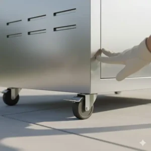 Schrank Außenküche Edelstahl mit robusten Rollen für flexible Mobilität
