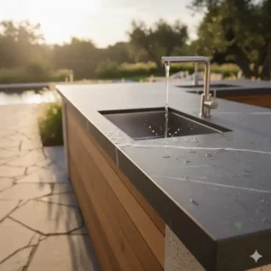 Integrierte Spüle in die Arbeitsplatte Außenküche Wetterfest.