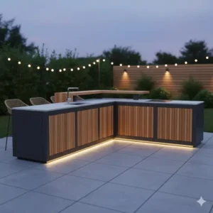 Anpassbare Ecklösung der modul küchenmöbel garten, die den Raum optimal nutzt.