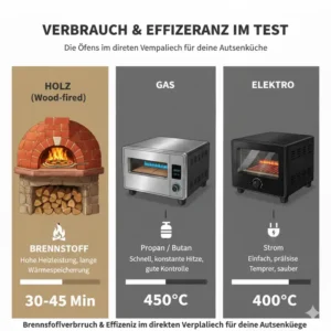  Brennstoffverbrauch und Energieeffizienz der besten Pizzaöfen im Außenküchen-Test.