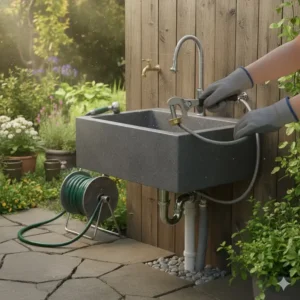 Illustration einer Kaltwasser-Zuleitung und deren Verbindung zum Gartenspülbecken.