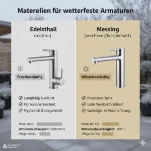 Eigenschaften und Materialien, die die Mischbatterie Außenküche frostfrei winterfest machen.