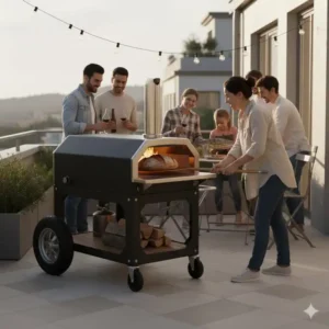 Vielseitiger Pizzaofen mobil für Terrasse – auch perfekt zum Backen von Brot und Fleisch.