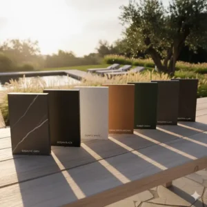 Verfügbare Farbauswahl für die Arbeitsplatte Außenküche Wetterfest.