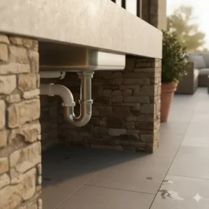 Detail des witterungsbeständigen Ablaufsystems für das spülbecken für terrasse outdoor.