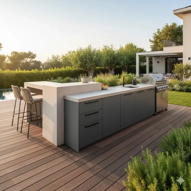 Moderne aufbewahrung schrank außenküche aus wetterfestem Aluminium für sichere Lagerung.