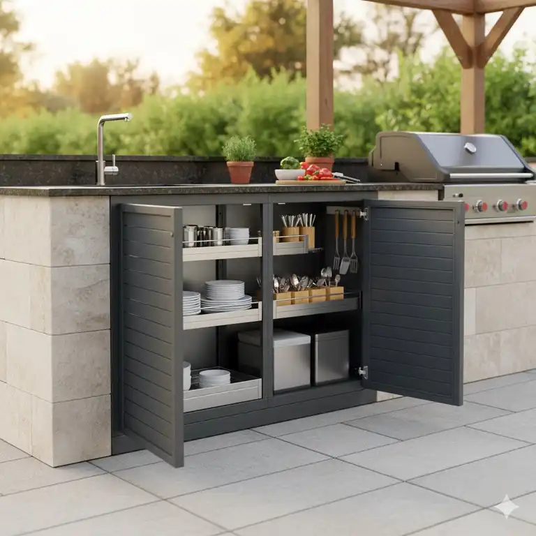 Aufbewahrung Schrank Außenküche: Hochwertige Lösung für Grillzubehör.