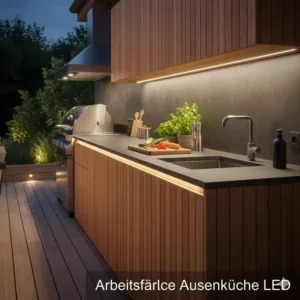 Helle Arbeitsflächenbeleuchtung in der Außenküche Beleuchtung Ideen mit untergebauten LEDs