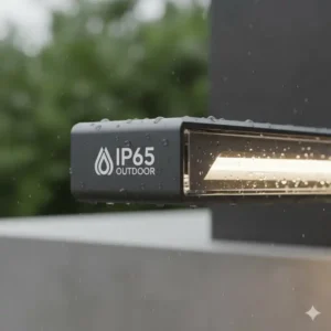 Nahaufnahme einer IP65-zertifizierten Unterbauleuchte Außenküche Kaufen für den sicheren Einsatz.