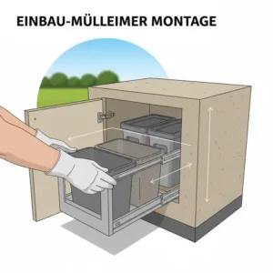 Mülleimer außenküche integriert: Nahaufnahme der montage des rahmens in den küchenschrank.