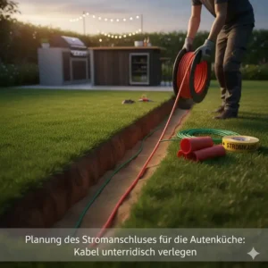 Planung des Stromanschlusses für die Außenküche: Kabel unterirdisch verlegen.