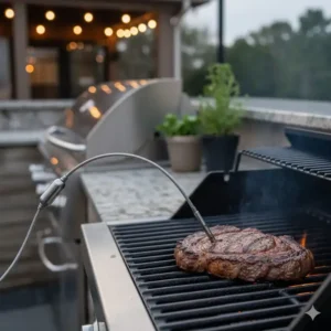 Fleischsonde des thermometer grill außenküche in Steak
