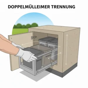 Mülleimer außenküche integriert als doppelsystem zur einfachen trennung von müll und wertstoffen.