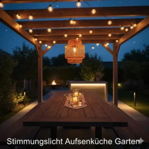 Dekorative Stimmungsbeleuchtung im Garten als Außenküche Beleuchtung Ideen