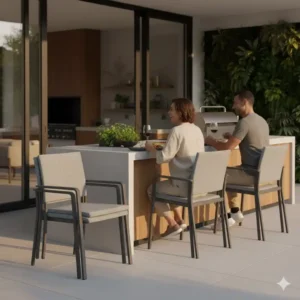 Barhocker-Variante der Stühle Außenküche Stapelbar am Bartresen.