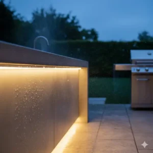 Wasserdichte LED Streifen (IP65/IP67) als Teil des Led Beleuchtung Außenküche Set für Witterungsschutz.