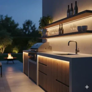 Indirekte Led Beleuchtung Außenküche Set zur Schaffung einer gemütlichen Atmosphäre.