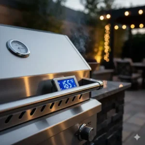 Eingebautes thermometer grill außenküche im Deckel