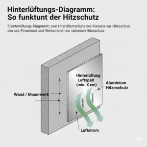 Diagramm zur Notwendigkeit der Hinterlüftung beim Hitzeschutz Außenküche Aluminium zur Vermeidung von Hitzestau.