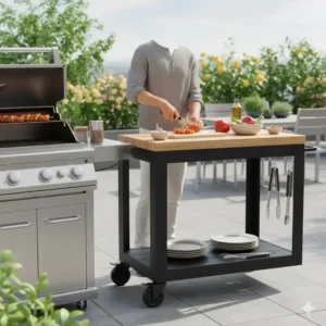 Mobilen Servierwagen für die Gartenküche kaufen als Ergänzung zum Grill in der Outdoor-Küche.