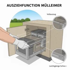 Mülleimer außenküche integriert: Vollauszugmechanismus, der die behälter leicht zugänglich macht.
