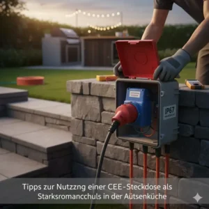 Tipps zur Nutzung einer CEE-Steckdose als Starkstromanschluss in der Außenküche beim Stromanschluss.
