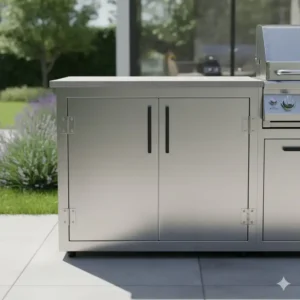 Hygienische aufbewahrung schrank außenküche aus robustem Edelstahl, ideal für Kochutensilien.