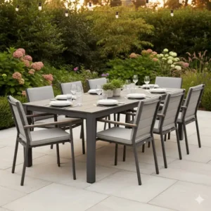 esstisch garten wetterfest groß, rechteckig, für 8 Personen mit Keramikplatte, perfekt für gesellige Abende.