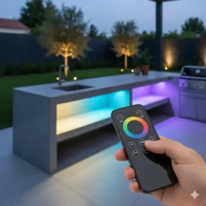 Led Beleuchtung Außenküche Set gesteuert per Fernbedienung mit Farb- und Helligkeitsanpassung.
