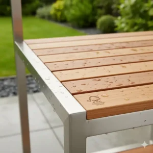 Wetterfester Servierwagen Gartenküche kaufen aus langlebigem Teakholz und rostfreiem Aluminium für den Outdoor-Einsatz.