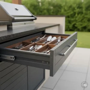 Tiefgezogene Schublade für Aufbewahrung Schrank Außenküche von Besteck.