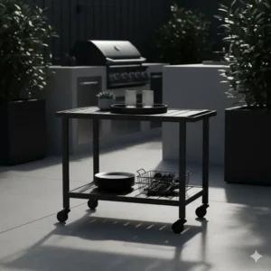 Modernen, schwarzen Servierwagen für die Gartenküche kaufen aus Aluminium für eine stylische Outdoor-Küche.