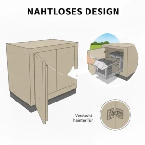 Mülleimer außenküche integriert: Geschlossene ansicht, die ein sauberes und diskretes design zeigt.