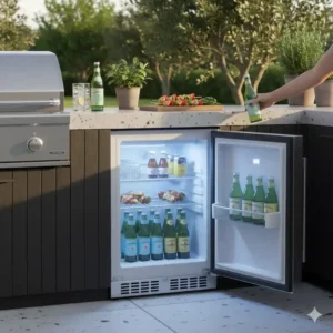 Gekühlte Getränke und Flaschen im kühlschrank mini außenküche bereit für die Party